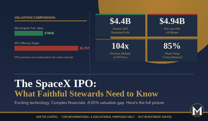 SpaceX IPO valuation analysis — Morningstar fair value vs. offering target